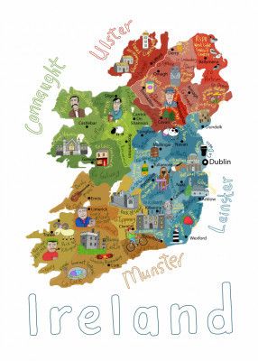 Illustrated Map of Ireland with Country Icons by Carla Daly