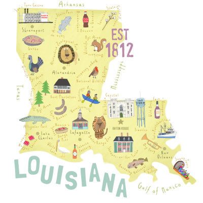 Beautifully Illustrated Map of Louisiana by Artist Carla Daly