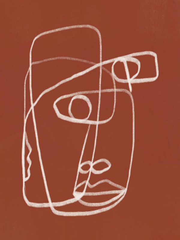 Line Art Abstract Portrait Terracotta 02