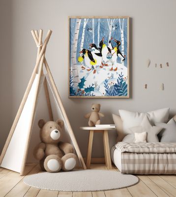Penguins make music in the forest Christmas