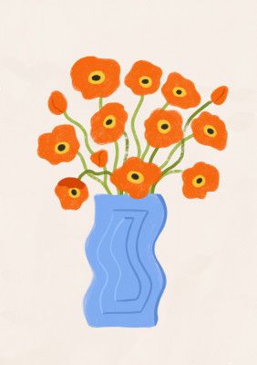 Poppies In Blue Vase