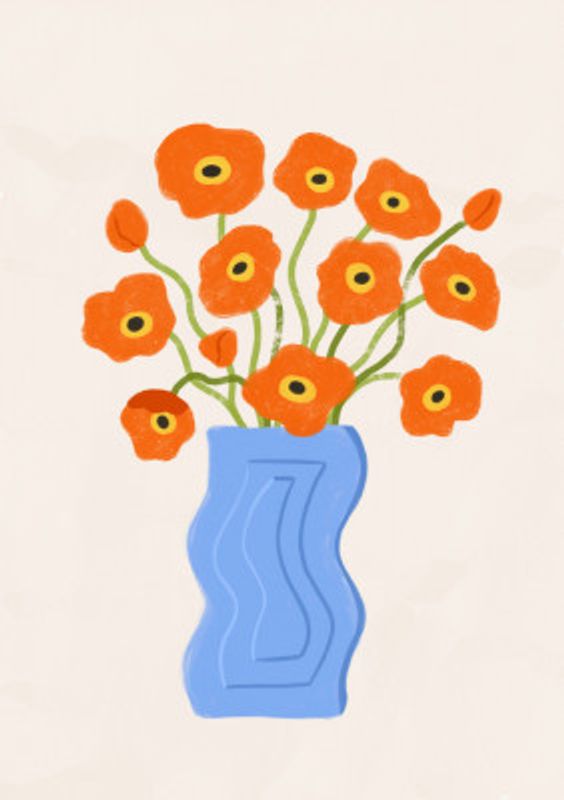 Poppies In Blue Vase