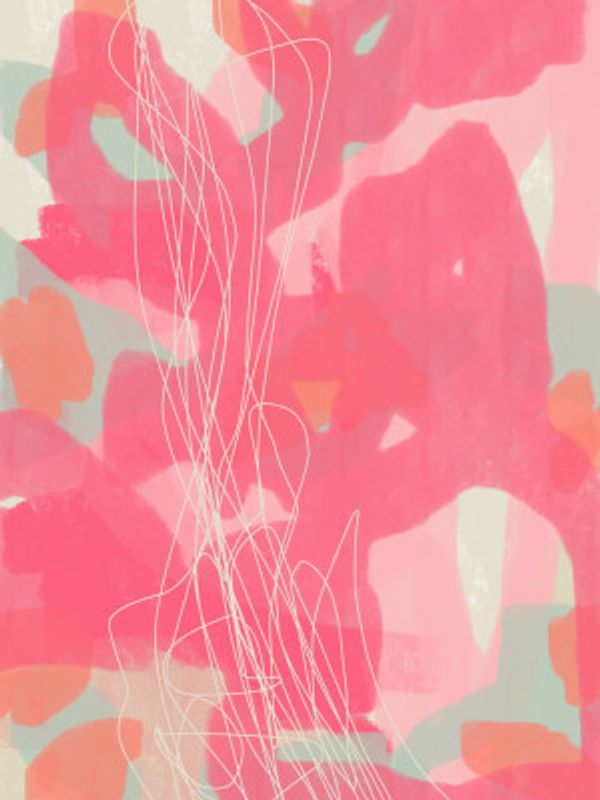 Abstract Painting. White, pink , orange brush strokes.