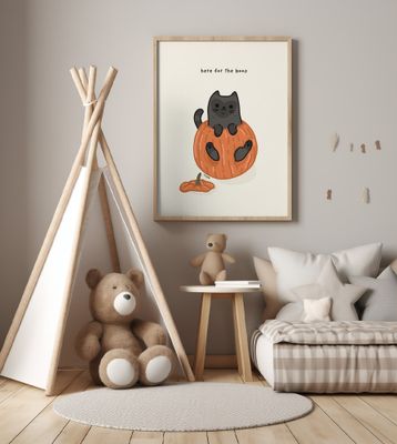 Black Cat Playfully Sitting In A Pumpkin