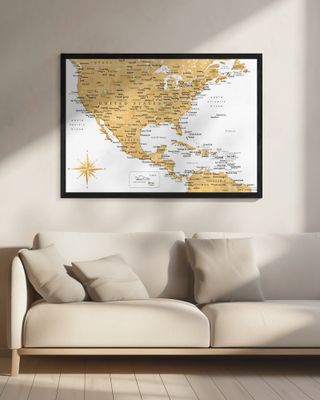 Golden map of USA and Mexico