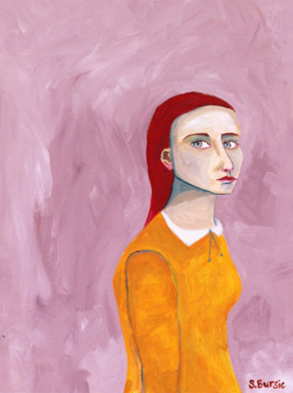 Lady in the Yellow Dress and pink background