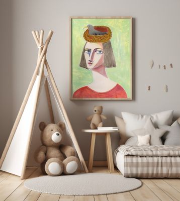 Bird Lover with Bird Nest on Head