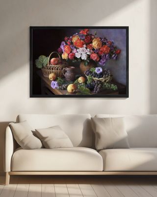 Still life with autumn bouquet and fruits