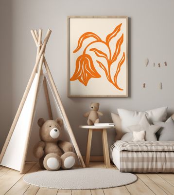 Stylized Orange Tulip  And Leaves