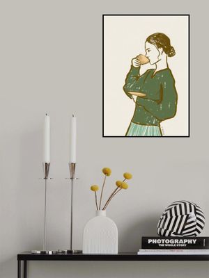 Woman Drinking Tea in Green