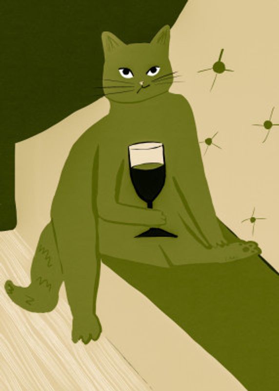 Big pink cat enjoying a wine