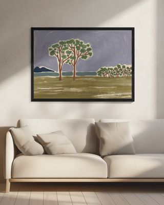 Stylized Trees Against A Tranquil Lake