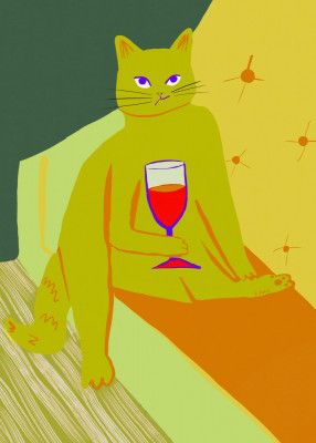 Big green cat enjoying a wine