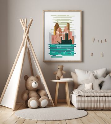 Stylized Cityscape With Pixel Art