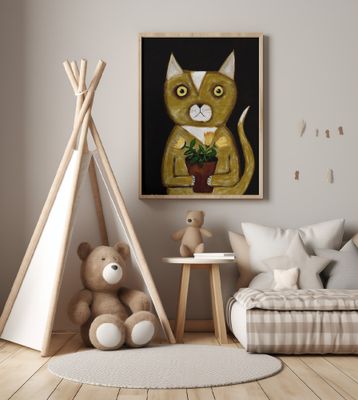 Pot Plant Cat black background