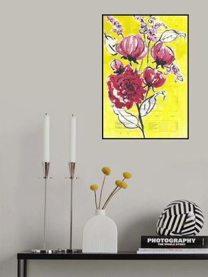 Painted sketch of a rose branch on a yellow background