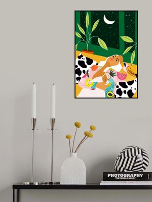 Woman Relaxing Under A Crescent Moon