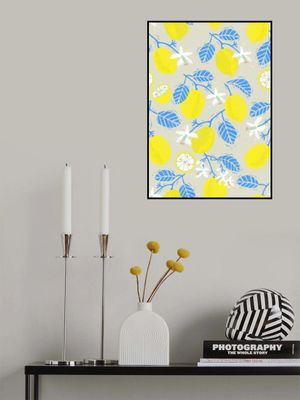Yellow Lemon With Blue Leaves