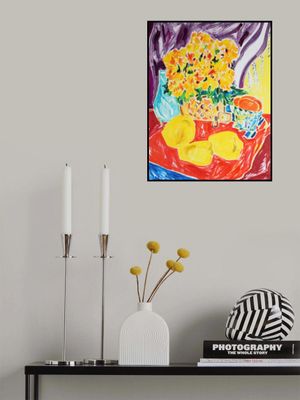 Quinces, Chrysanthemums In A Tortoise Shaped Pot And Mandarins, Tamara Jare, oil on canvas