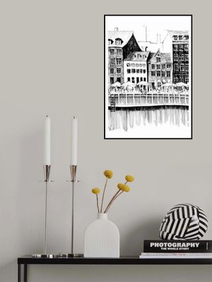 Copenhagen Art Print, Denmark Travel Illustration With Cafés On The Water