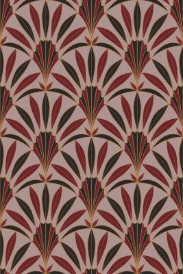Art Deco Palm Leaves Fan Syrah Red