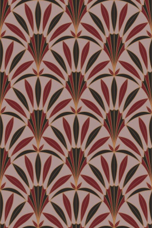 Art Deco Palm Leaves Fan Syrah Red