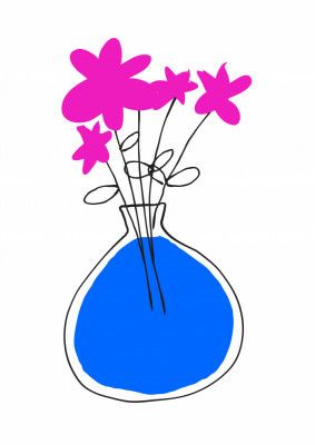 Blue Vase With Vibrant Pink Flowers