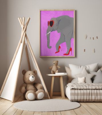 Flamingo profile in heels and heart glasses