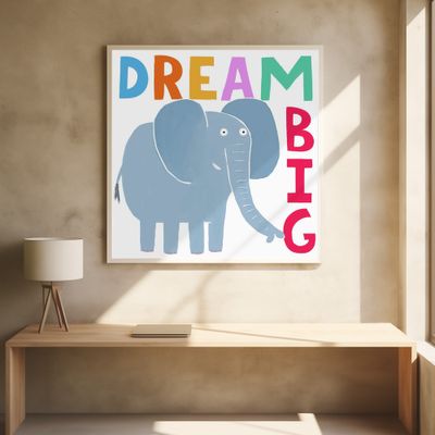 Dream Big! Cute Grey Elephant with Text by Carla Daly