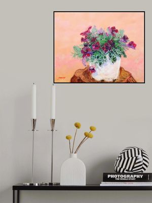 Purple Flowers In A White Vase