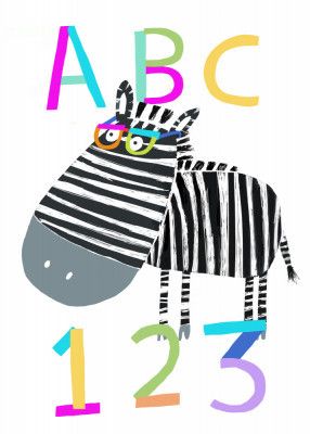 ABC and 123 Letters and Numbers with Zebra by Artist Carla Daly