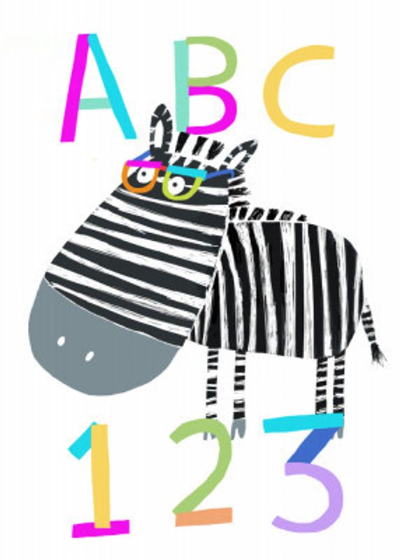ABC and 123 Letters and Numbers with Zebra by Artist Carla Daly
