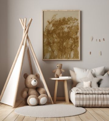 Abstract Florals. Wild flowers in ochre, brown on beige.