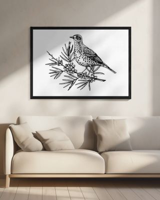 Wildlife Poster - Bird on the branch with berries in vintage style