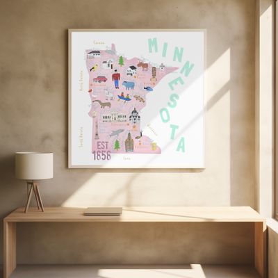 Minnesota Map Illustration with State Icons by Carla Daly