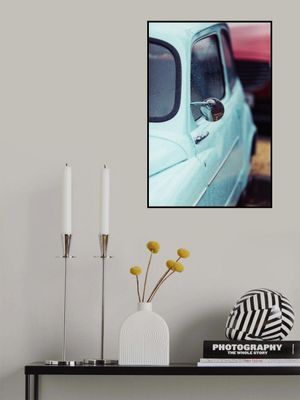 Vintage Blue Car with Raindrops