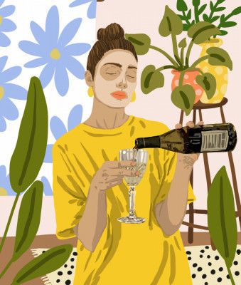 Woman In A Yellow Shirt Pouring Wine