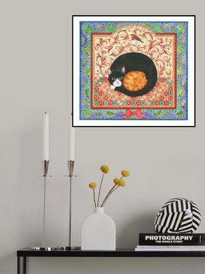 Cat and Kitten With Robin