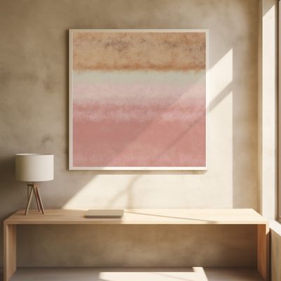 Abstract watercolor landscape in pastel colors no. 1. Pink, white, ochre.