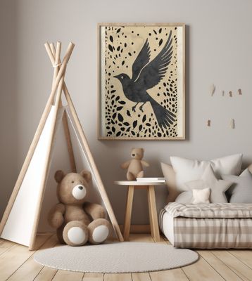 Bird In Flight Surrounded By Scattered Leaves