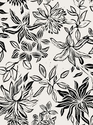 Linocut Flowers Black and White
