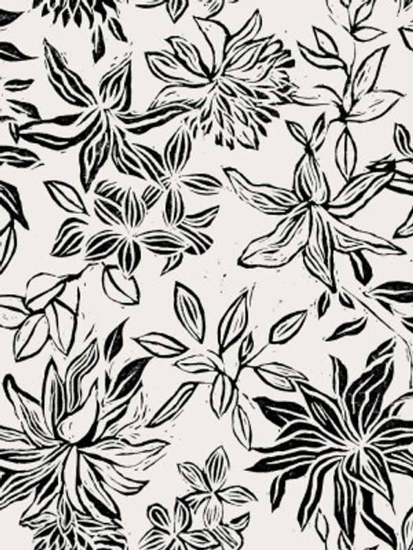 Linocut Flowers Black and White