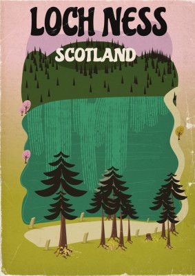 Loch Ness Scotland Vintage Travel Poster
