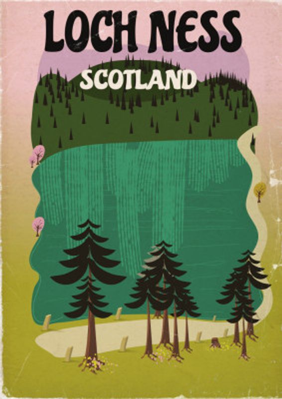 Loch Ness Scotland Vintage Travel Poster