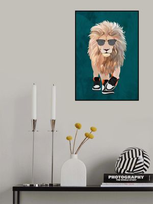 Lion prowling in high top sneakers