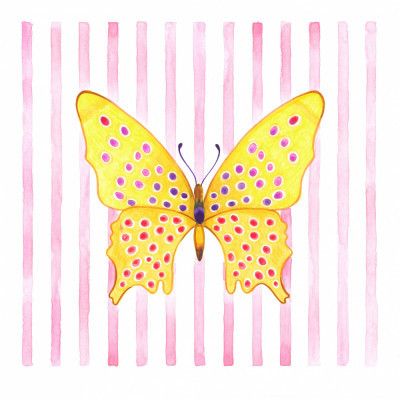 Yellow Butterfly with Pink and Purple Spots