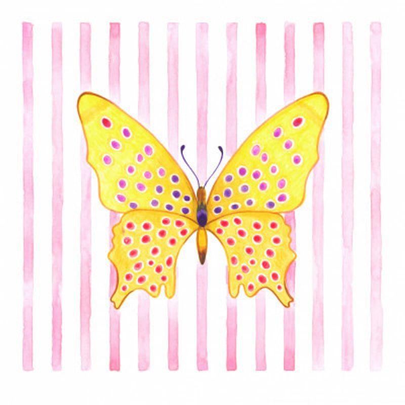 Yellow Butterfly with Pink and Purple Spots
