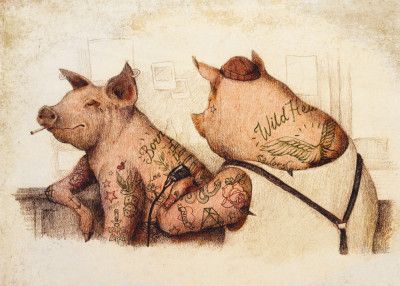 Tattooed Pigs In A Vintage Style
