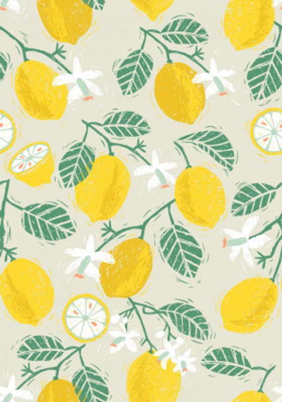 Yellow Lemon and Green Leaves