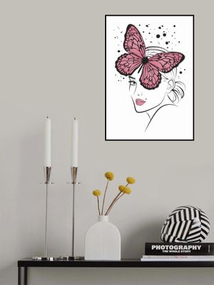 Woman Face with a Pink Butterfly
